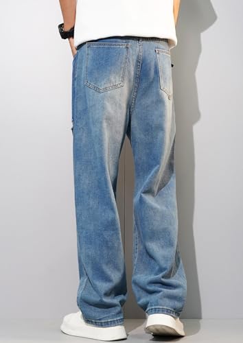 Men's Ripped Denim Pants High Waist Baggy Casual Straight Wide-Leg Fashion Vintage Comfort Distressed Jeans3