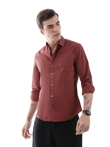 Image of The Indian Garage Co Men Slim Fit Solid Full Sleeves Cutaway Collar Casual Shirt