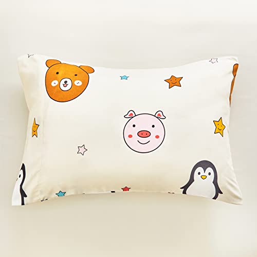Image of Flysheep 4 Piece Colorful Beige Toddler Bedding Set Happy Animals Printed for Baby Boys and Girls - includes Quilted Comforter, Flat Sheet, Fitted Sheet & Pillow Case, Soft & Comfortable Microfiber