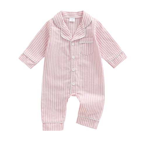 Image of Kuriozud Baby Girl Boy Romper Pajamas Fall Winter Long Sleeve Button Down Pjs Newborn Infant Lapel Sleepwear Nightwear