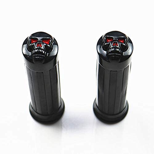 Poignée de guidon de moto noire 25 mm en forme de tête de mort pour cruiser, chopper, vélo de rue, vélo de rat, rétro personnalisé (Noir)