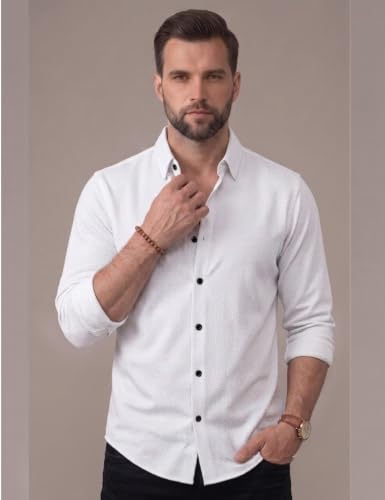 Image of NexaFlair Men's Regular Fit Solid Pattern Laffer Cotton Shirt with Long Sleeve Collared Neck Standard Length and Button Down Closure Type | Mens Casual Shirts | Man's Formal Shirts