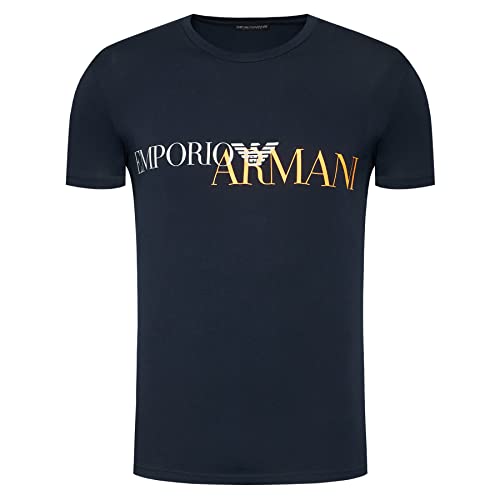 Emporio Armani Herren T-Shirt 111035 0A516 Kurzarm Rundhals, Logo, Dunkelblau, Orange, L
