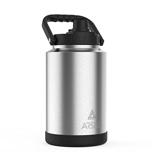 Arslo Large Insulated Water Jug With Handle, One Gallon Insulated Water Bottle, 1 Gallon Stainless Steel Water Jug, Silver, 128 Oz, 1 Count (Pack Of 1) #TOP3