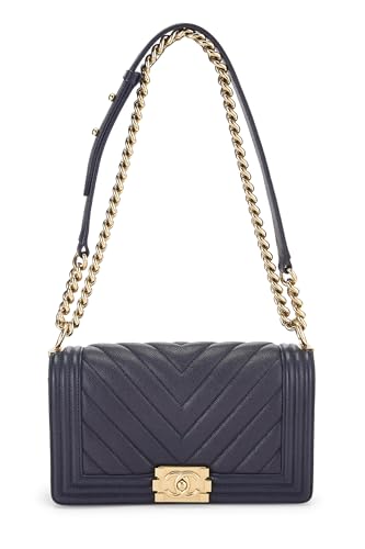 Chanel, Pre-loved Navy Chevron Caviar Boy Bag Medium, Navy