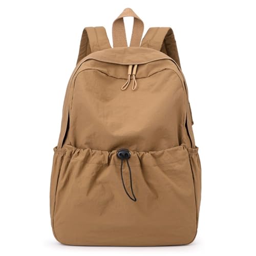 Sac à dos à fermeture à cordon marron léger et grande capacité