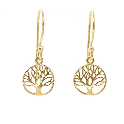 Gold Dangle Tree of Life Earrings, Round dangle earrings, Dainty gold earrings, Everyday Gold Drop Earrings for Women and Girls, Handmade Boho earrings, Tree of life earrings, lightweight earrings