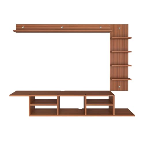 Image of Anikaa LED Light TV Unit Wall Mounted TV Unit Wall TV Cabinet Diplasy Shelf for Living Room, Set Top Box Stand - Walnut (D.I.Y - Do-It-Yourself) Ideal for up to 50 inch inches