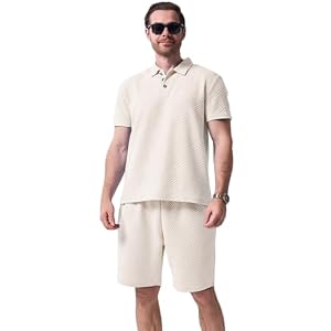 2 Pièces Homme Ensemble Sets Ete Tenues Survêtement Polo à Manches Courtes + Short