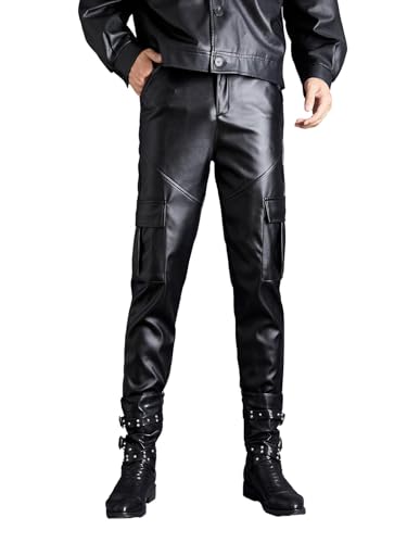 Pantalon de moto en similicuir PU noir Idopy souple de haute qualité