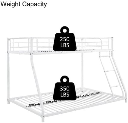 Miniatura 5 de Litera de metal, cama individual sobre matrimonial con escalera extraíble y soporte de listones de acero, marco de cama que ahorra espacio para