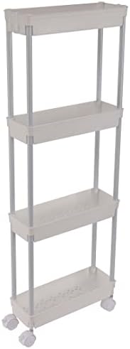Sooyee 4 Tier Slim Storage Cart Mobile Shelving Unit Organizer Slide Out Storage Rolling Utility Cart Tower Rack for Kitchen Bathroom Laundry Narrow Places, Plastic & Stainless Steel,White