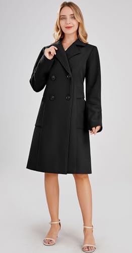 chouyatou Women's Basic Essential Double Breasted Mid-Long Wool Blend Pea Coat (XX-Large, Black) - Thumbnail 5