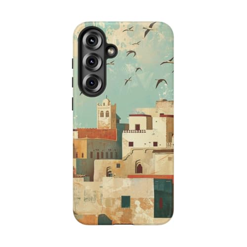 Coque Samsung S25 Plus rigide mate illustration ville côtière marocaine pour smartphone