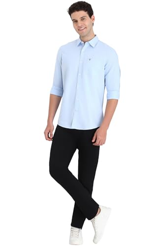 Image of Allen Solly Men Blue Custom Fit Solid Full Sleeves Casual Shirts