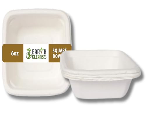 EARTH CLEANSE Pack of 1000 Square Bagasse Sugarcane Bowls 6 oz Eco-Friendly Compostable Biodegradable Disposable Lightweight Leak-Resistant Bowls for Party Wedding Catering Takeout Birthday Events