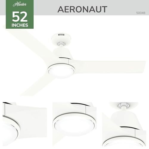 Image of Hunter 52 inch Aeronaut Outdoor Smart Ceiling Fan, LED Light, Remote, White