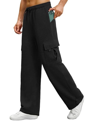 Auxo Mens Sweatpants Open Bottom Baggy Loose Fleece Cargo Sweat Pants Casual Heavyweight Sweatpants with Pockets