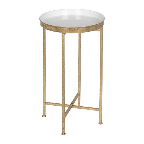 Image of Kate and Laurel Celia Round Metal Foldable Tray Accent Table, White with Gold Base