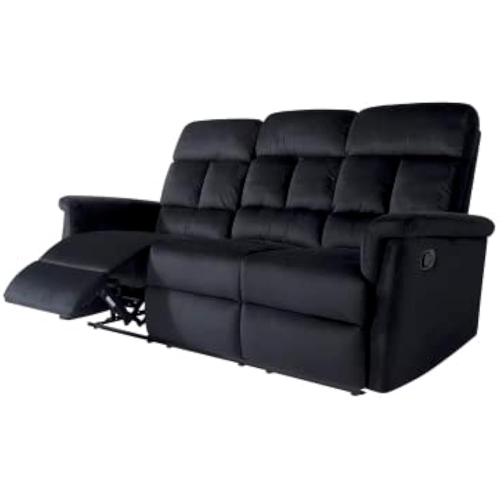 26/mo Finance KUNSHDB Black Manual Pull Tab Velvet Recliner Sofa