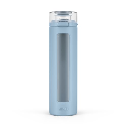 Ello Syndicate 20oz Reusable Glass Water Bottle with One-Touch Leak Proof Flip Lid, Protective...