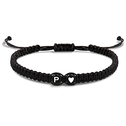 Btysun Initial Bracelets for Women Teen Gifts Trendy Stuff Best Friend Birthday Gifts Graduation Adjustable Letter A-Z Braided Bracelets Heart Link Sister Daughter Mother's Day Mom Female Christmas Jewelry