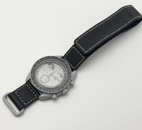 Image of Quartz Moon Chronograph, Silver Dial, Black Leather Strap, Tachymeter Bezel, Moon Phase Display