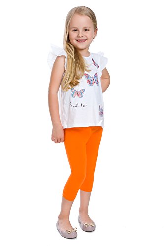 FUTURO FASHION Toddlers Girls Capri Leggings 3/4 Pants Basic School Sports Dance Kids Cropped Capri Summer Leggings Age 2-13 Orange