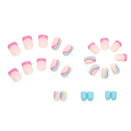 Clataly 24 Pcs Short Pink Gradient Fake Nails Square Glossy Press on Nails Black White Acrylic Nails Cute Nude Pink False Nails for Women Girls (C) - Image 4