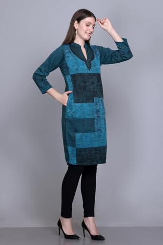 Image of Rosary Women's Winter Woolen Kurti Jacquard Straight Fit Ethnic Wear with 2 Side Pockets