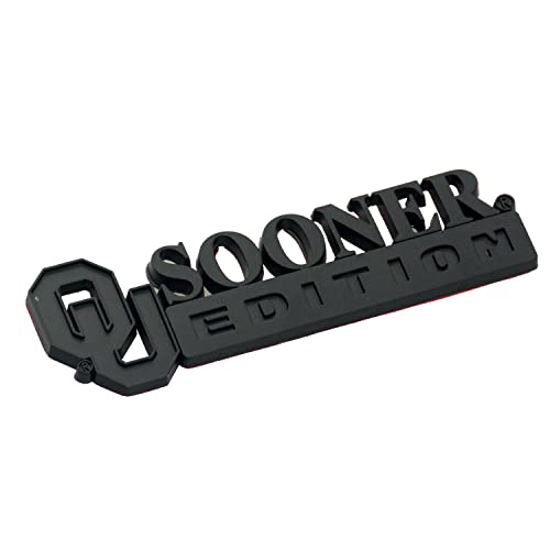 Image of 2Pc Sooner Edition Emblem Okla-Homa 3D Badge Sticker Decal with 3M Adhesive Replacement for Universal Car Window Door Computer (Matte Black)