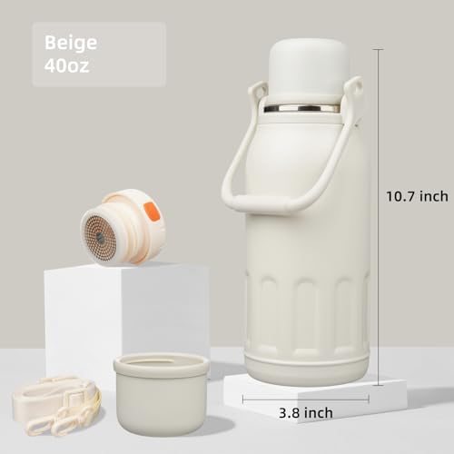 Image of Konokyo 40oz Thermos for Cold Drinks, Insulated Water Bottle, Beige