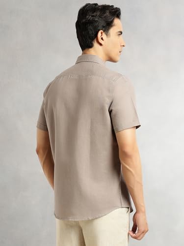 Image of Thomas Scott Men's | Solid | Half Sleeve | Slim Fit | Linen Blend | Double Flap Pocket | Spread Collar | Casual Shirt for Men