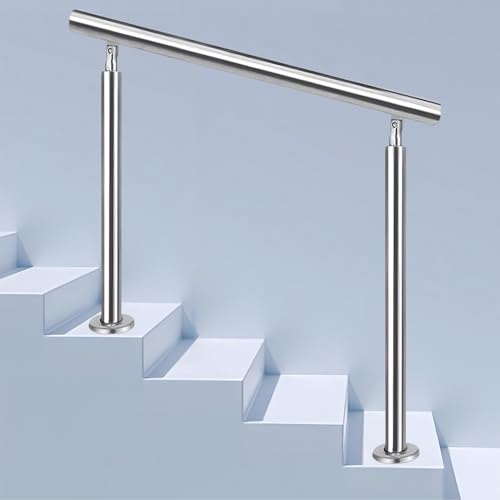 Barandilla ajustable de acero inoxidable 304 para escaleras de interior/exterior, barandilla redonda con 2 postes y conectores de metal, 105 cm de altura, duradera y elegante solución de seguridad