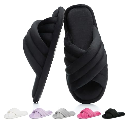 Image of GOEWY Cross Band Slippers for Women with Cozy Memory Foam Machine Washable