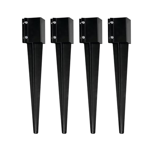 4 Pack 24 Fence Post Anchor Ground Spike Metal Black Powder Coated 24 x 4 x 4 Inches Outer Diameter (Inner Diameter 3.5 x3.5 Inches)