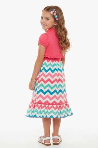 Image of ToBeInStyle Girls Two Piece Short Sleeve Dress and Matching Bolero Crop Cardigan Assorted Prints Cotton Blend Summer Outfit