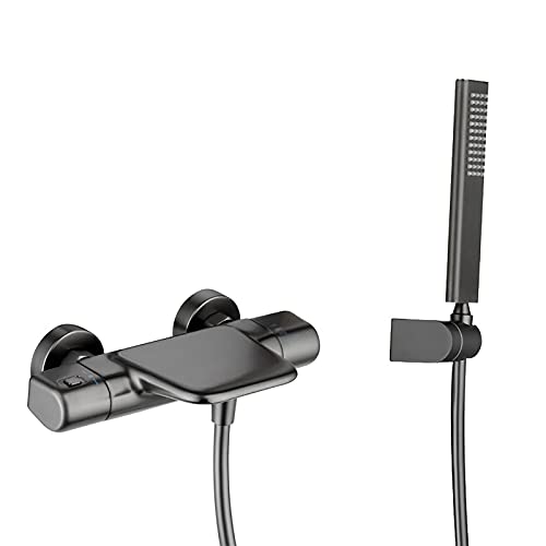 Robinet de baignoire cascade gris thermostatique mural avec kit douchette complet