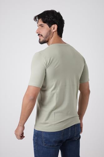 Camiseta Masculina Algodão Egípcio, Gola Redonda, Slim Fit, Básica (Verde, G1)