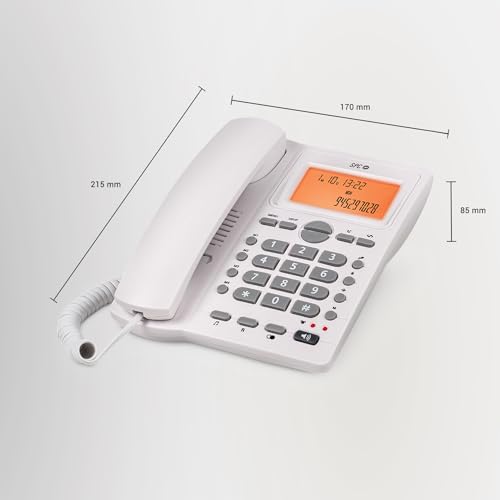 SPC Office ID 2 - Festnetztelefon mit beleuchtetem Display, 4 Direktspeichern und 10 indirekten Speichern, 2 Ruftonstufen, Anrufer-ID, Lichtsignal, Freisprechfunktion, Tisch- oder Wandmontage – Weiß