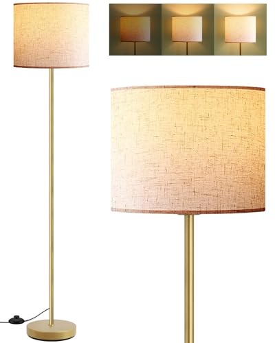 Image of Floor Lamp Gold, Small Standing Lamp, 58" Tall Lamps with Beige Lampshade, Simple Pole Lamp for Bedroom, On/Off Footswitch, Gold Lamps for Living Room/Office/Boho,Christmas Gift for Kids(No Bulb)