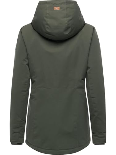 Ragwear Damen Kurzmantel warme wasserdichte Winterjacke mit kuscheliger verstellbarer Kapuze Alvena YOUMODO Dark Olive Gr. M