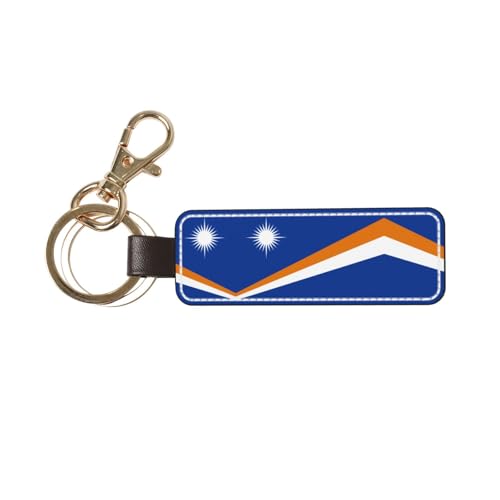 Ninainaid Porte-clés de voiture en cuir véritable avec drapeau des îles Marshall, porte-clés universel pour homme et femme.