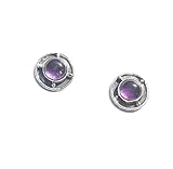 Color de piedra elegante. Ethnos Barcelona - Pendientes Botón Grande de Plata y Amatista. 1cmØ