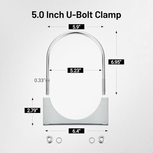 Image of EVIL ENERGY 5 inch Heavy Duty U Bolt Exhaust Clamp, 5 Inch Stainless Steel U Muffler Clamps, Saddle Style, 2PCS