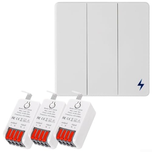 Tidgel Kit de interruptor de luz inalámbrico, interruptor de luz remoto de 86 paneles de pared, con receptor de relé de 16 A, encendido y apagado de largo alcance para aparatos de CA (1 interruptor y