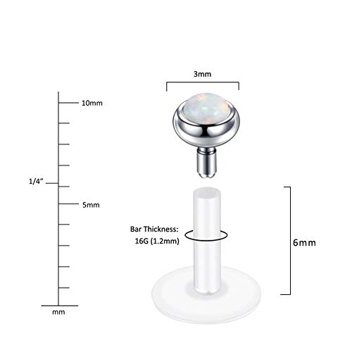 Xpircn 16G Stainless Steel Opal Labret Monroe Lip Ring Tragus Helix Earring Studs Piercing Jewelry 6PCS - Image 3