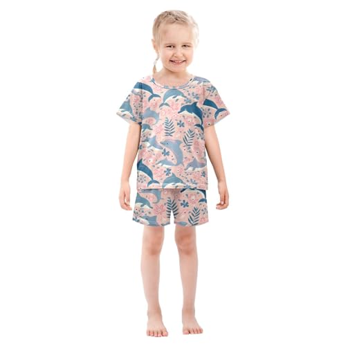 ALAZA Dolphin Leaf Fish Pajamas Short Sleeve 2 Piece Sleepwear Top and Bottom Pajama Set Unisex3
