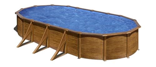 Piscina de Acero Elevada,Ovalada con Aspecto Madera. Piscinas Desmontables para Jardín. 730 x 375 x 120 cm - Piscina Gre KIT730W Pacific.