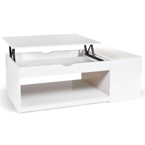 IDMarket - Table Basse Plateau relevable rectangulaire ELEA avec Coffre Bois Blanc
